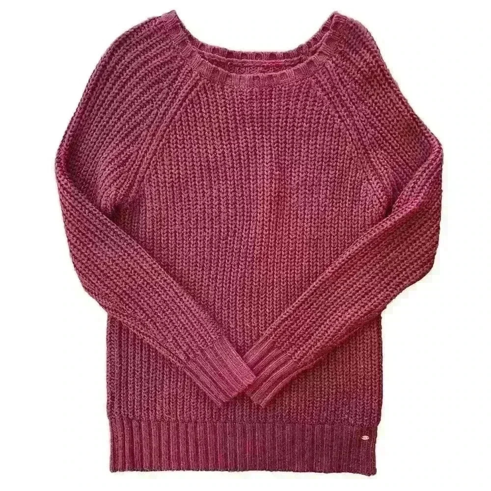 Womens American Eagle Burgundy Jegging Pullover Chunky Knit Sweater Size Small